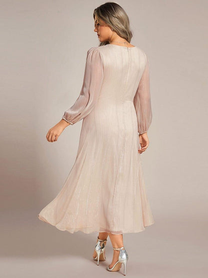 Sheer Sleeve Twist Knot Shimmering Evening Dress