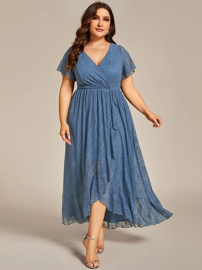 Plus Size Ruffled Lace A-Line Evening Dress