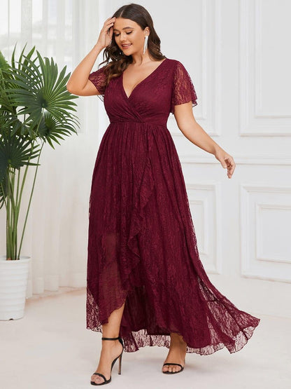 Plus Size Ruffled Lace A-Line Evening Dress