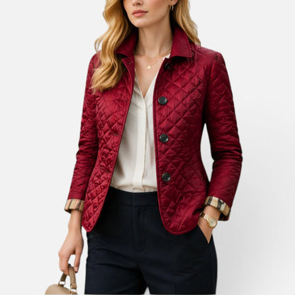 Quilted Jacket Womens Button Front Stand Collar Lightly Padded