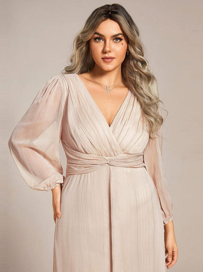 Sheer Sleeve Twist Knot Shimmering Evening Dress
