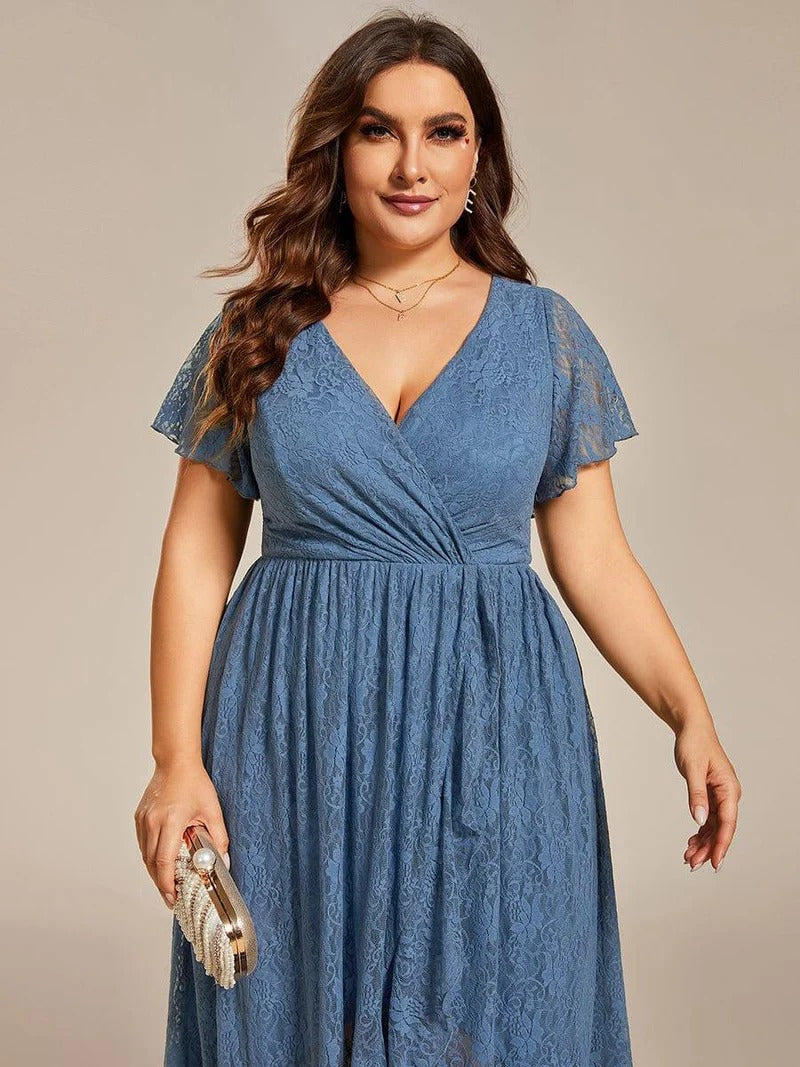 Plus Size Ruffled Lace Formal Evening Dress