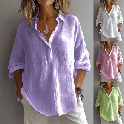 Women's Casual Linen Shirt with Wide Sleeves