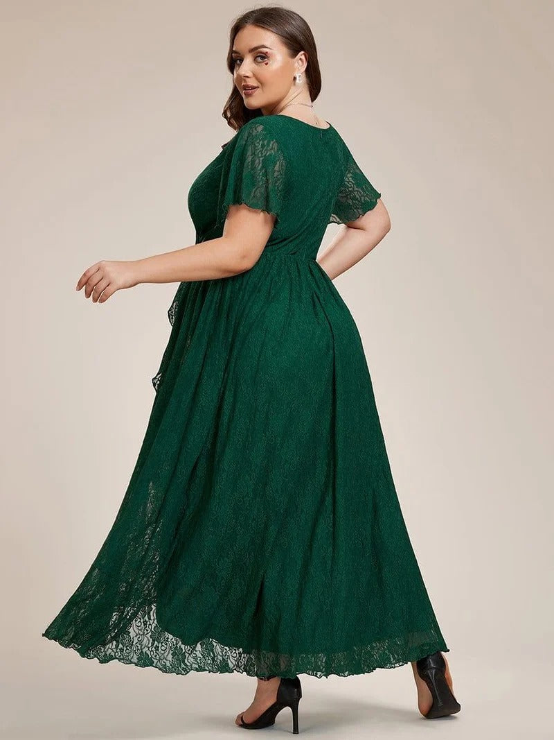 Plus Size Ruffled Lace Formal Evening Dress