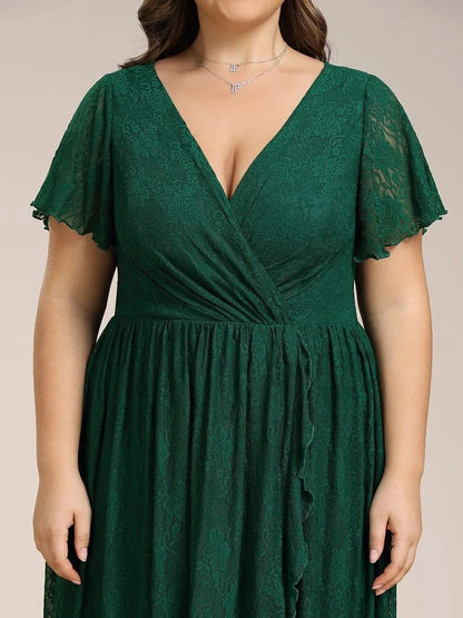 Plus Size Ruffled Lace Formal Evening Dress