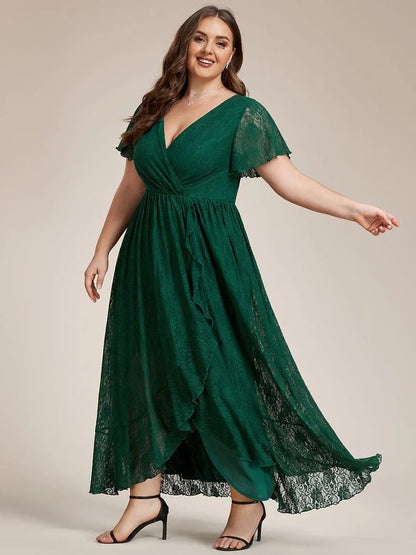 Plus Size Ruffled Lace Formal Evening Dress