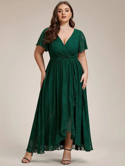 Plus Size Ruffled Lace Formal Evening Dress