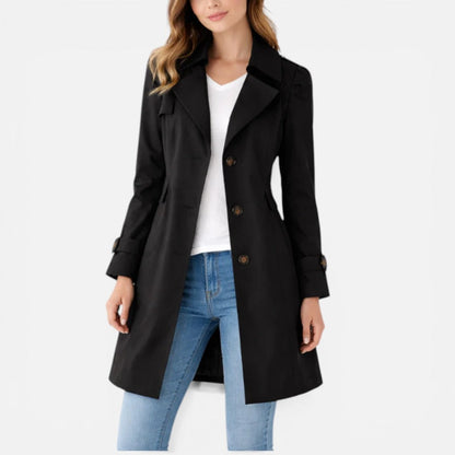 Trench Coat Womens Knee Length Button Up Lapel Collar Lightweight