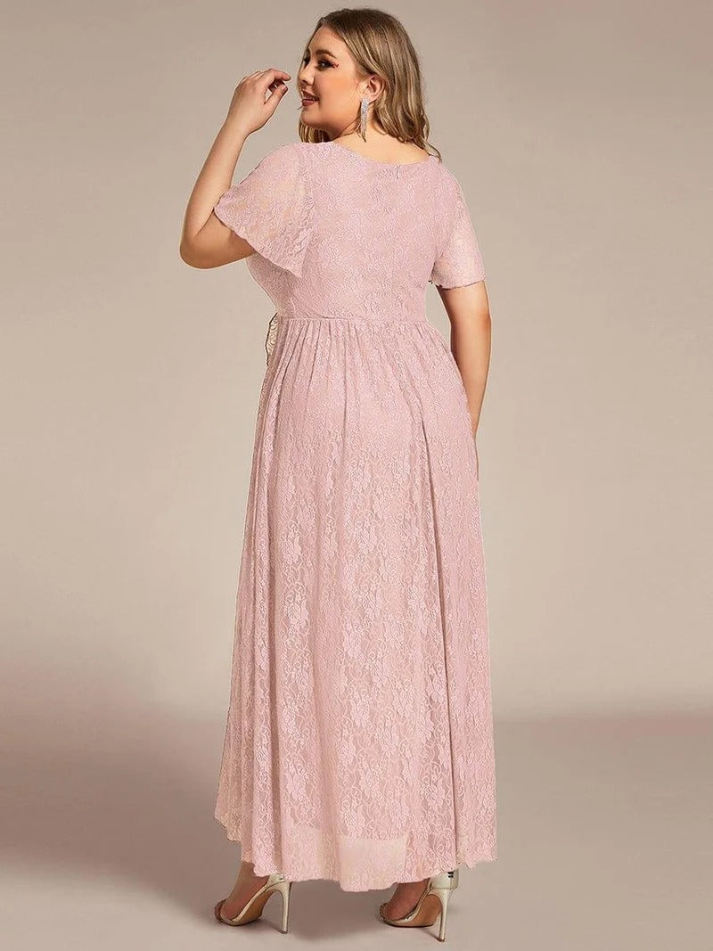 Plus Size Ruffled Lace A-Line Evening Dress