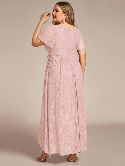 Plus Size Ruffled Lace A-Line Evening Dress