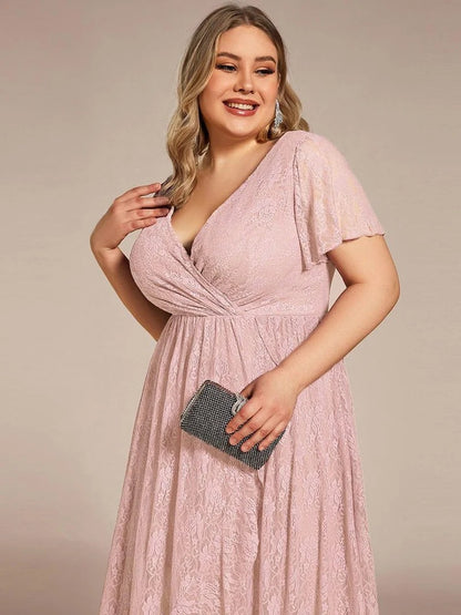Plus Size Ruffled Lace A-Line Evening Dress