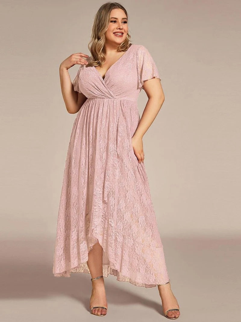 Plus Size Ruffled Lace A-Line Evening Dress