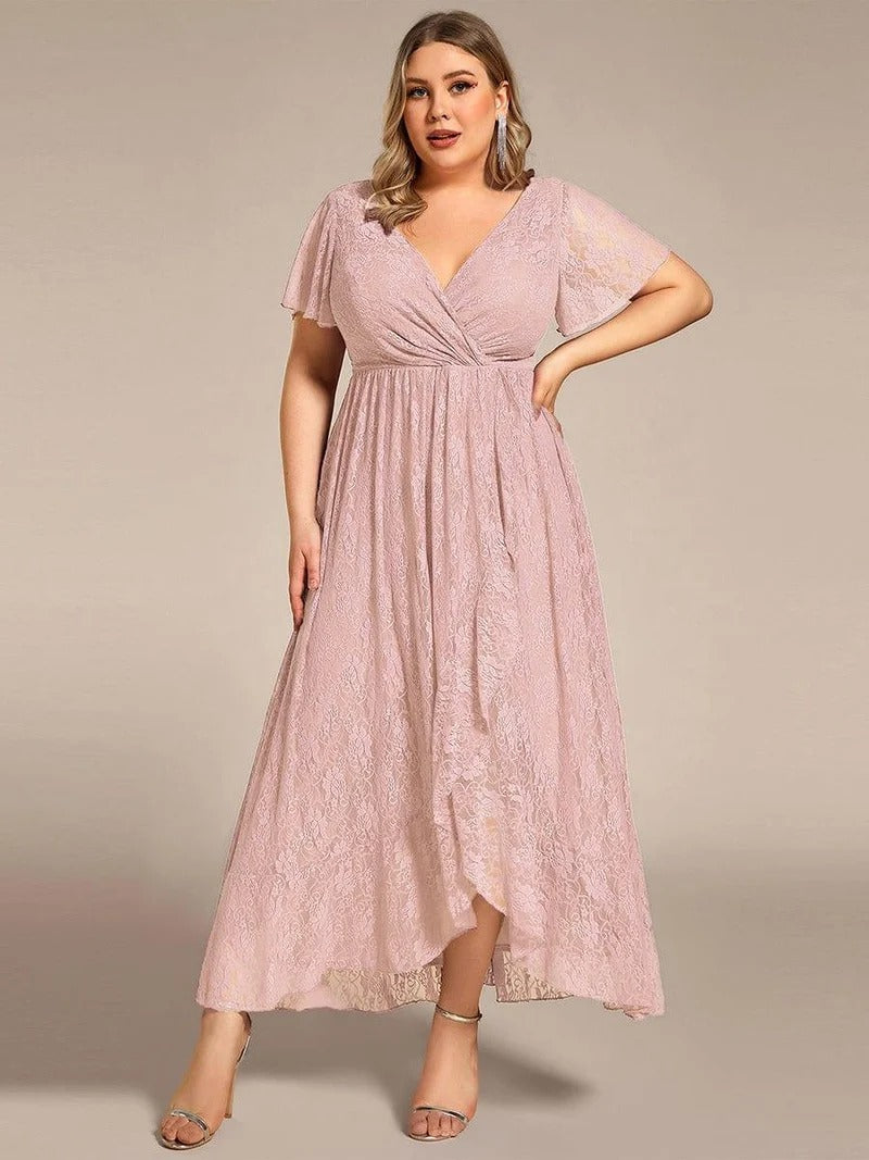Plus Size Ruffled Lace A-Line Evening Dress