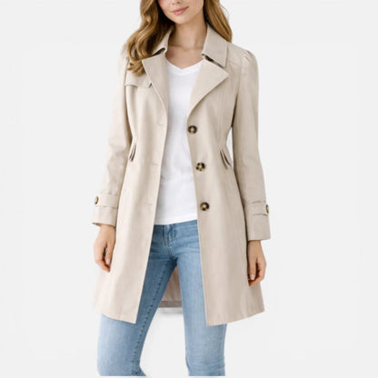 Trench Coat Womens Knee Length Button Up Lapel Collar Lightweight