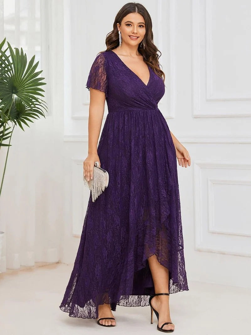 Plus Size Ruffled Lace A-Line Evening Dress