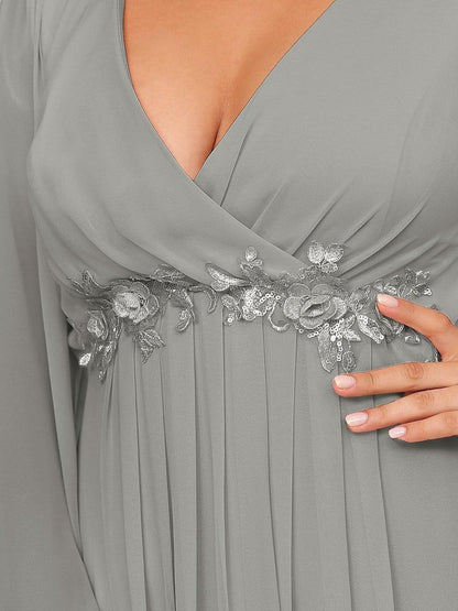 V-Neck Long Sleeve Chiffon Evening Dress
