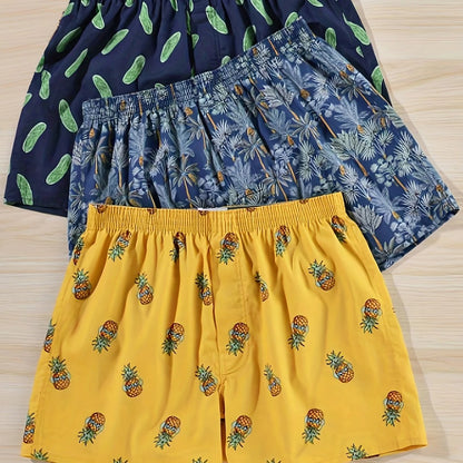 Men's Plant Print Boxers (Pack of 3)