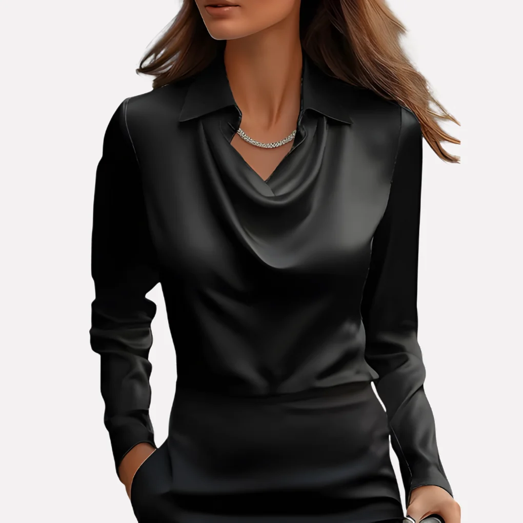 Women's Satin-Style Blouse with Draped Collar