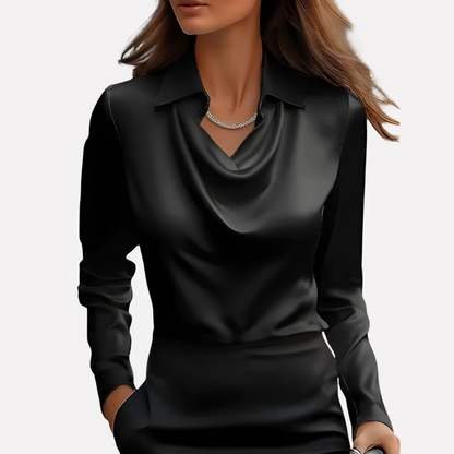 Women's Satin-Style Blouse with Draped Collar