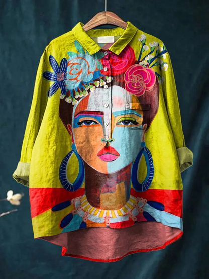 Portrait Print Linen Shirt