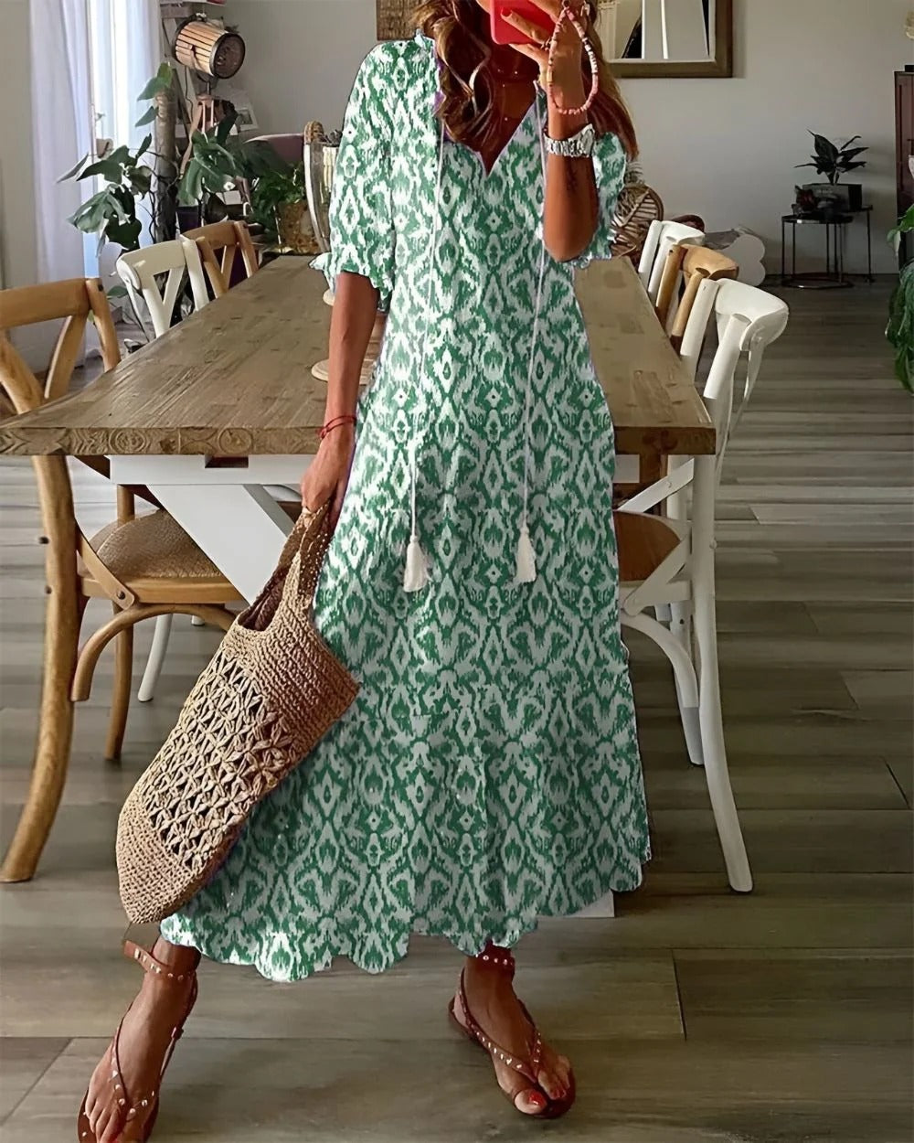 Boho Relaxed Fit Dress with Tassel Details