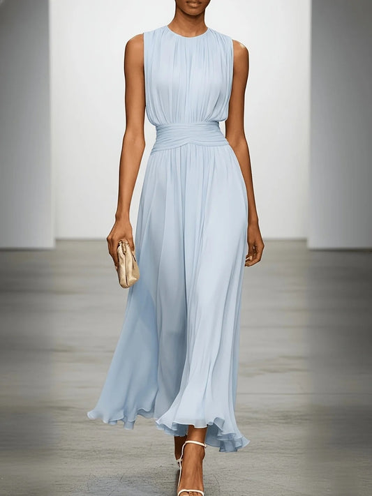 Sleeveless Viscose Maxi Dress with Defined Waist