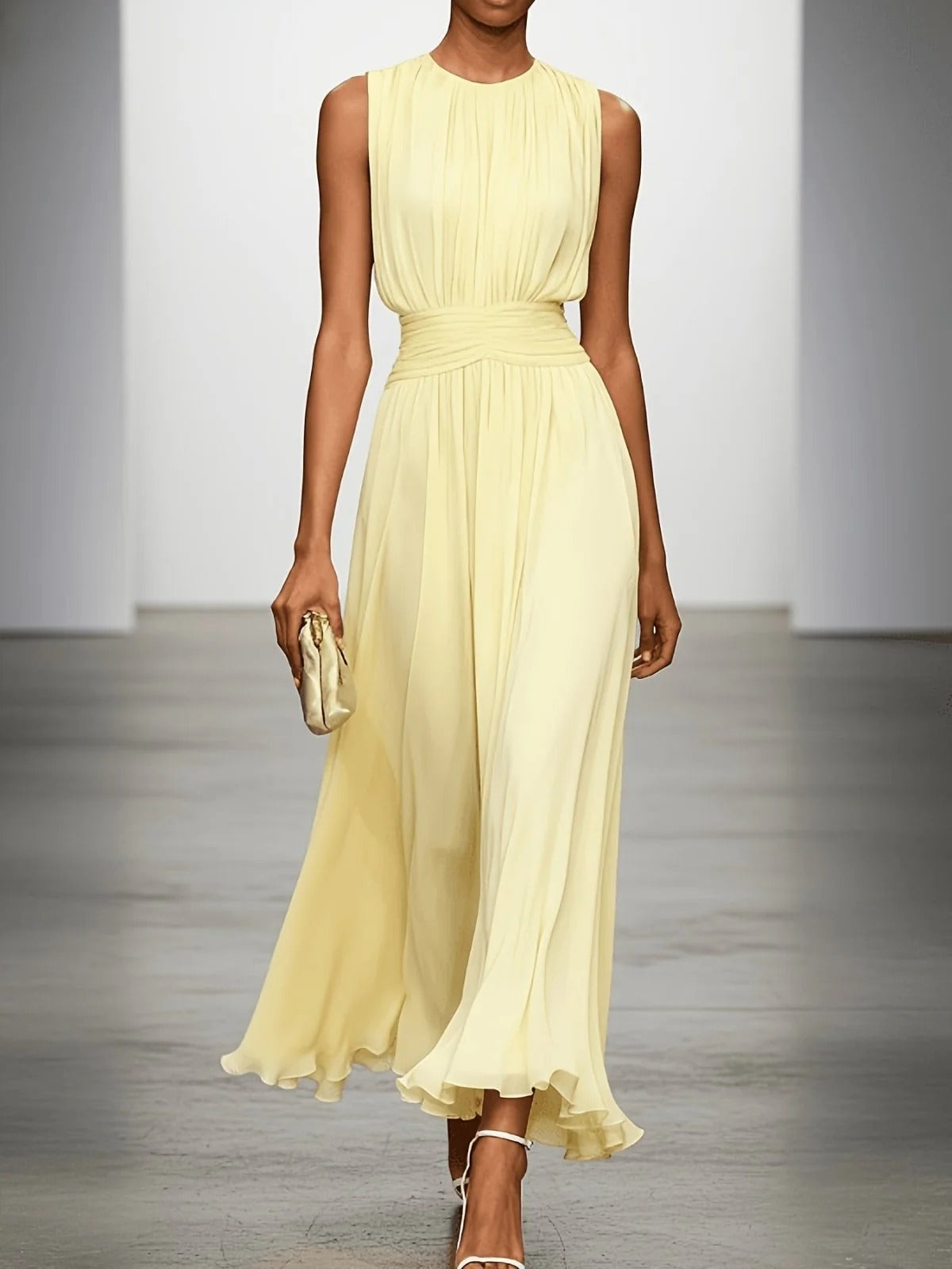 Sleeveless Viscose Maxi Dress with Defined Waist