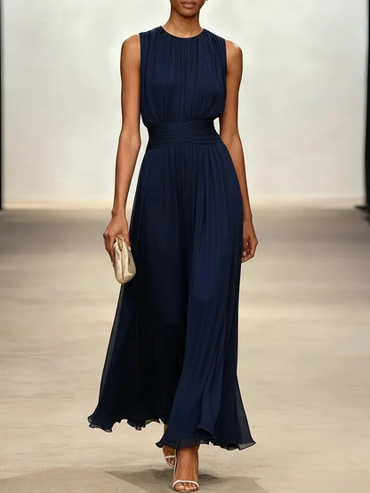 Sleeveless Viscose Maxi Dress with Defined Waist
