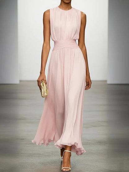 Sleeveless Viscose Maxi Dress with Defined Waist