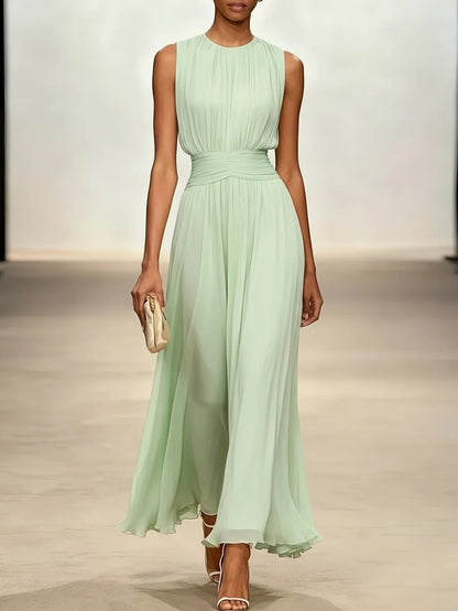 Sleeveless Viscose Maxi Dress with Defined Waist