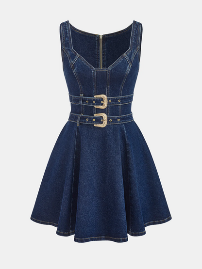 Iris Double Buckle Denim Dress