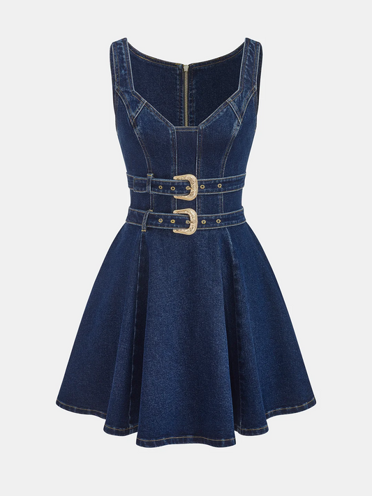 Iris Double Buckle Denim Dress