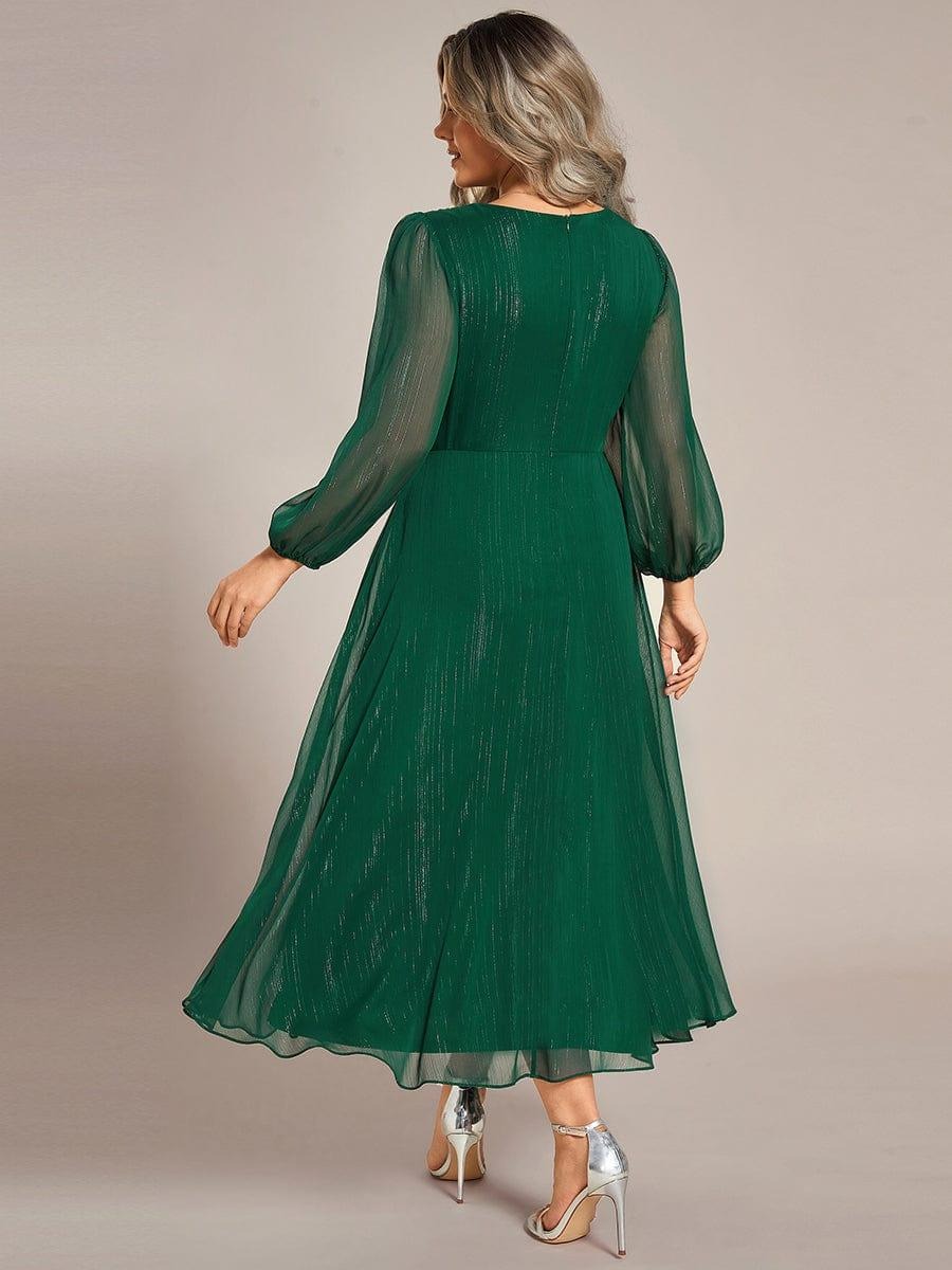 Sheer Sleeve Twist Knot Shimmering Evening Dress