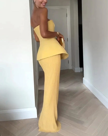 Marcelina Strapless Peplum Maxi Dress