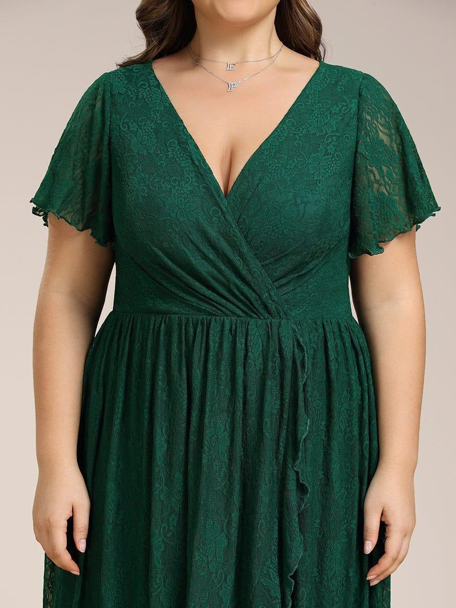 Plus Size Ruffled Lace A-Line Evening Dress