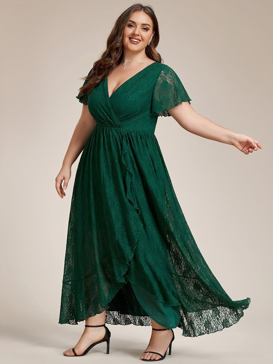Plus Size Ruffled Lace A-Line Evening Dress