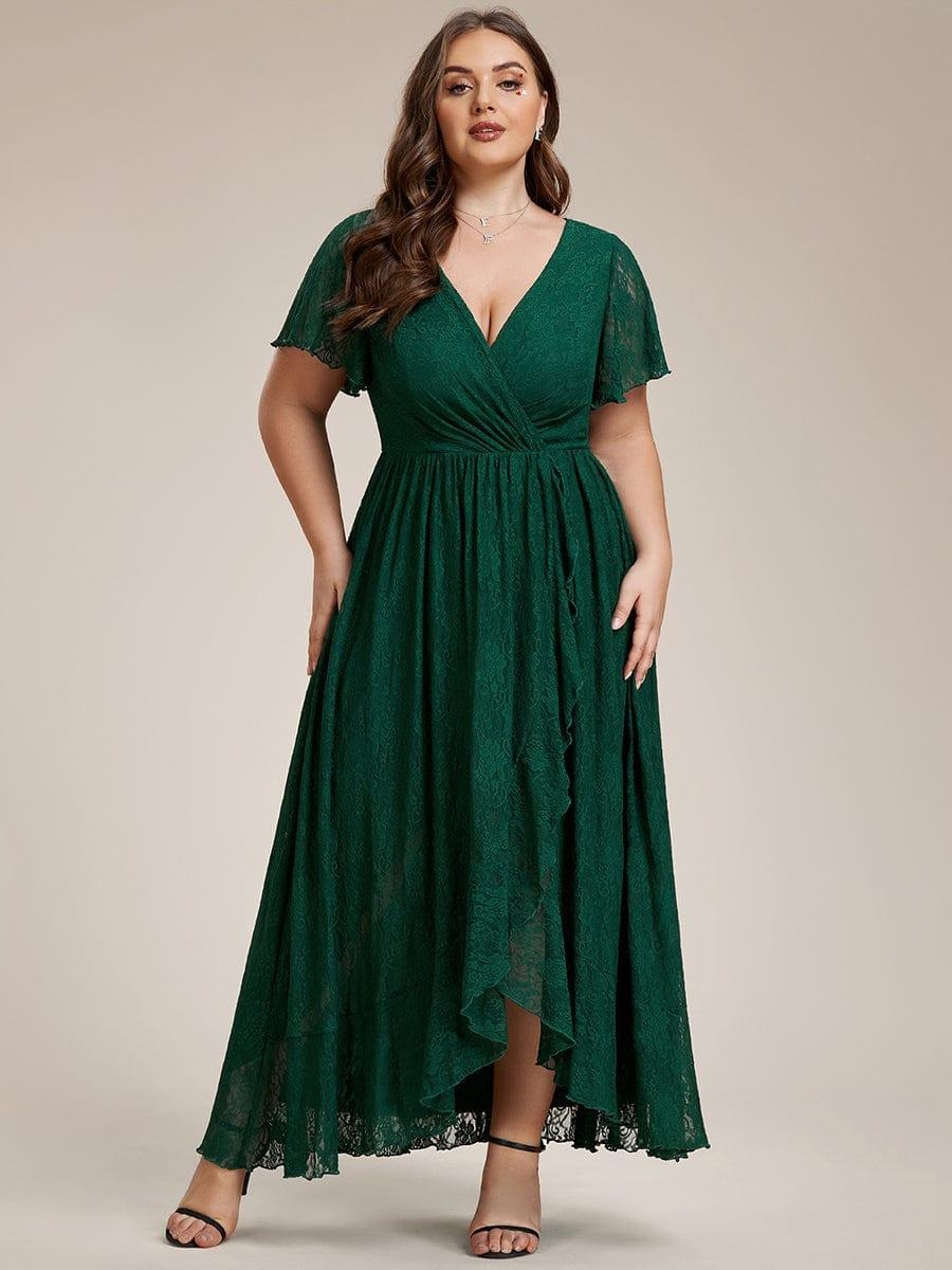Plus Size Ruffled Lace A-Line Evening Dress