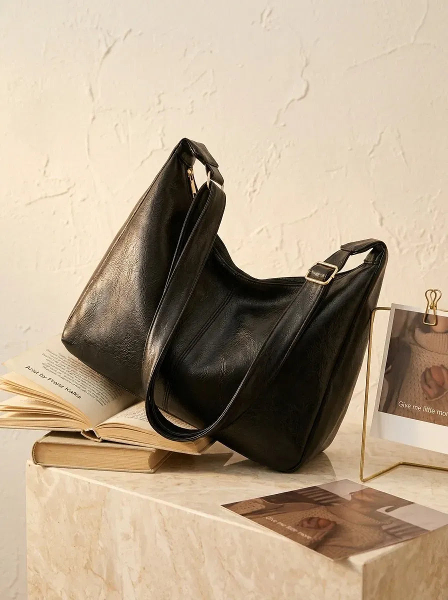 Slouchy Half-Moon Shoulder Bag in Faux Leather