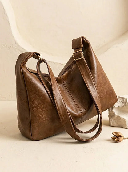 Slouchy Half-Moon Shoulder Bag in Faux Leather
