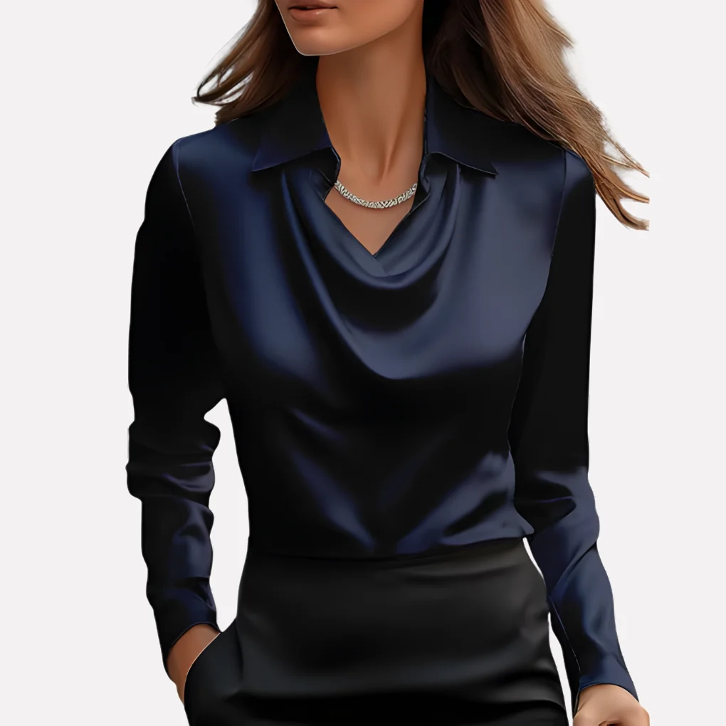 Women's Satin-Style Blouse with Draped Collar