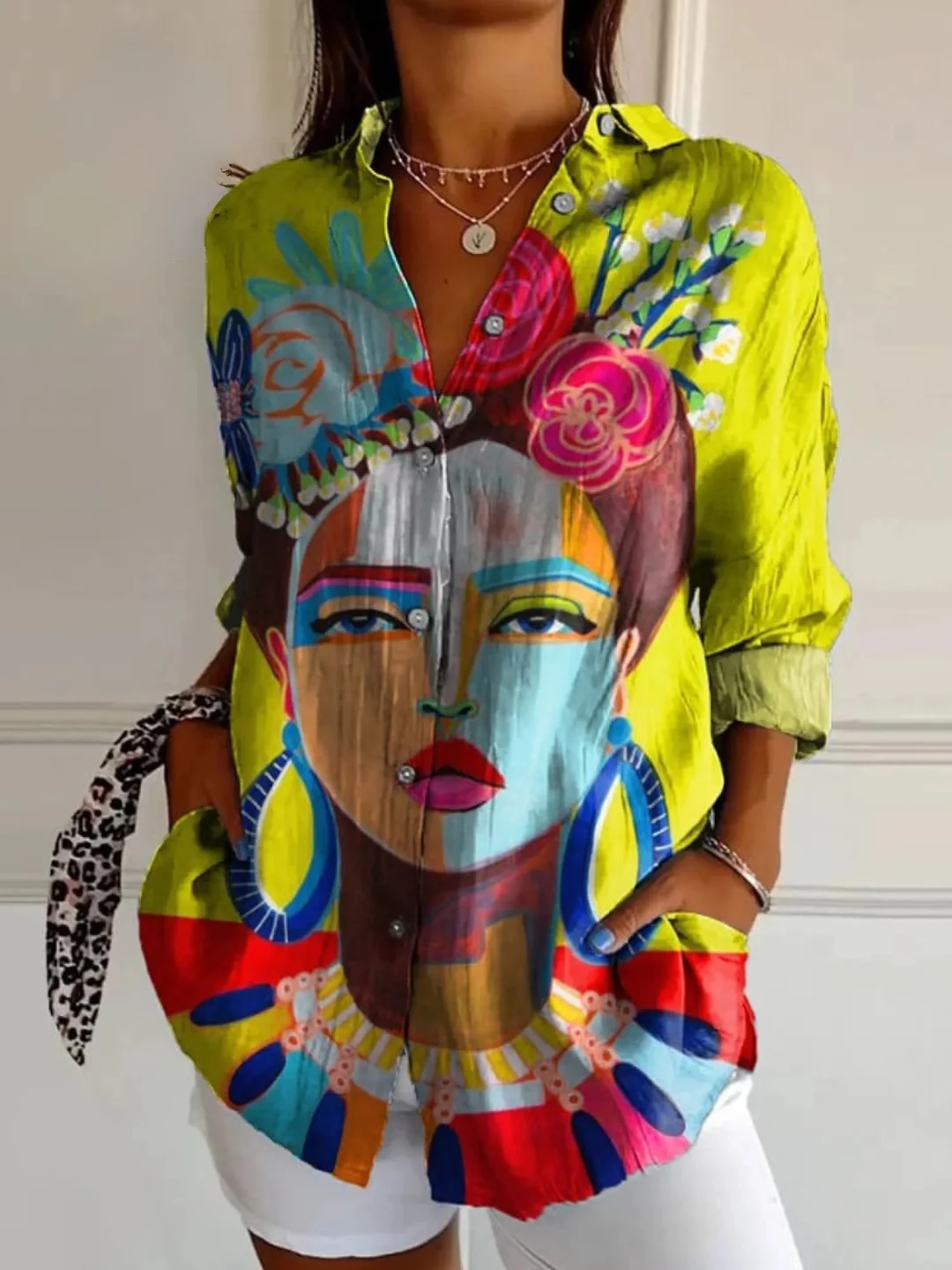 Portrait Print Linen Shirt