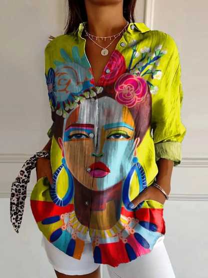 Portrait Print Linen Shirt