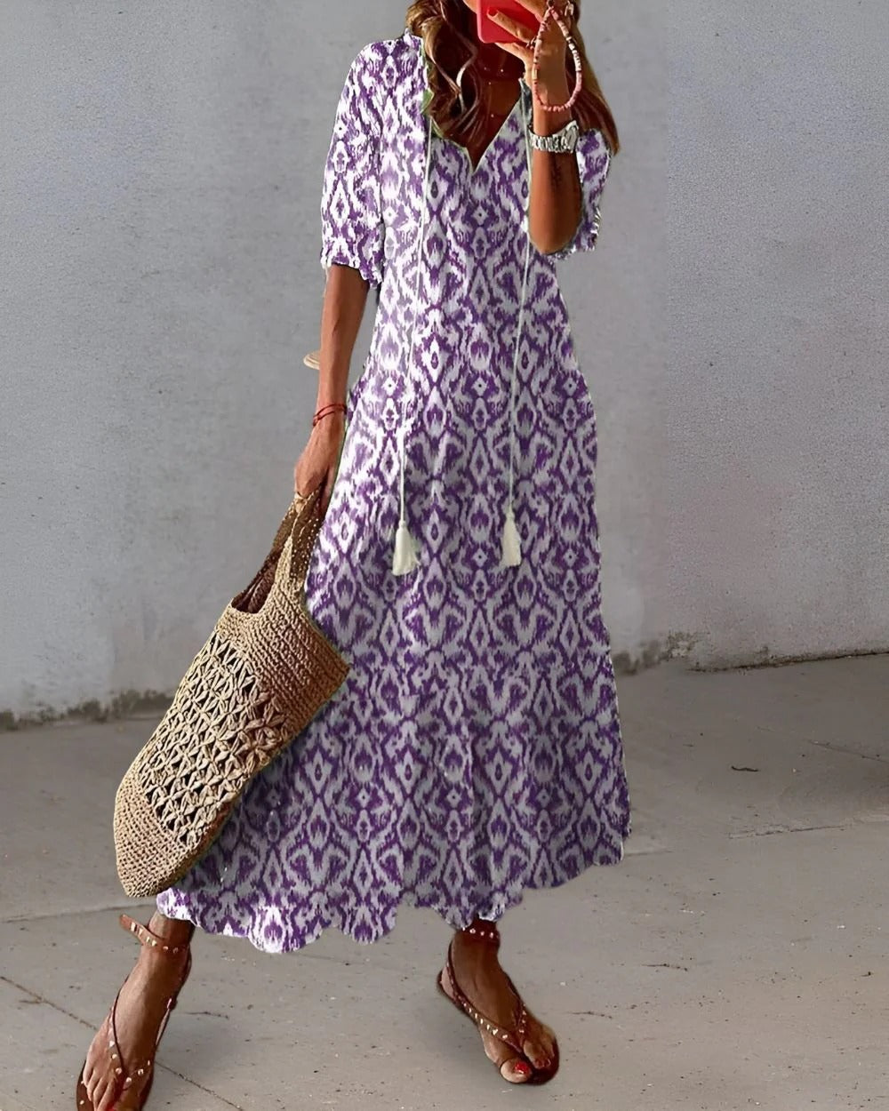 Boho Relaxed Fit Dress with Tassel Details