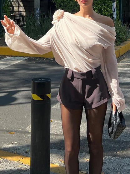 Callie One-Shoulder Chiffon Blouse