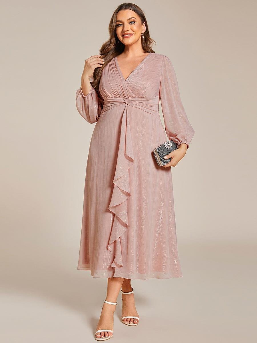 Sheer Sleeve Twist Knot Shimmering Evening Dress