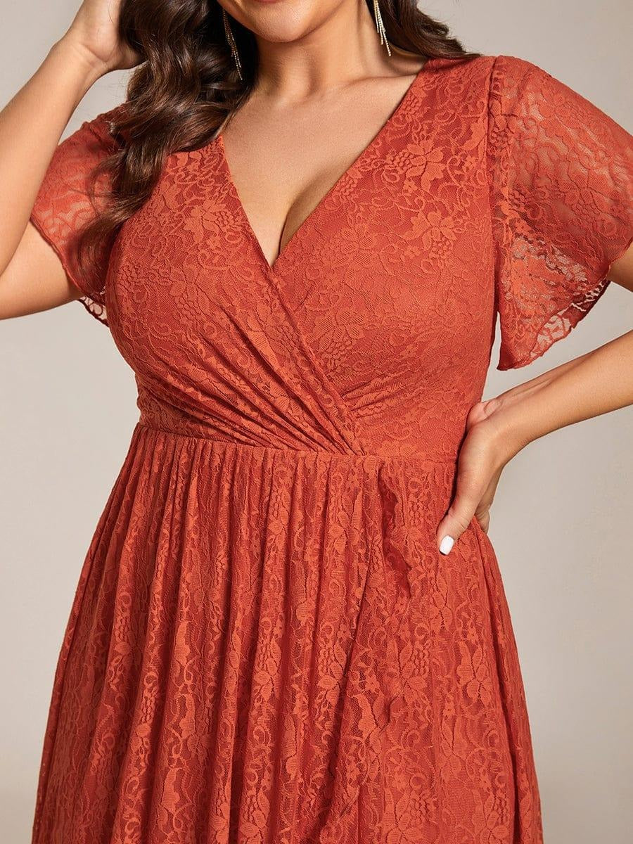 Plus Size Ruffled Lace A-Line Evening Dress