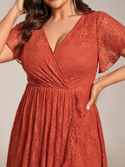 Plus Size Ruffled Lace A-Line Evening Dress