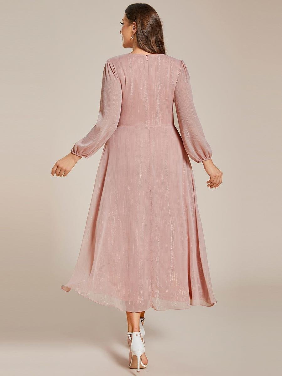 Sheer Sleeve Twist Knot Shimmering Evening Dress