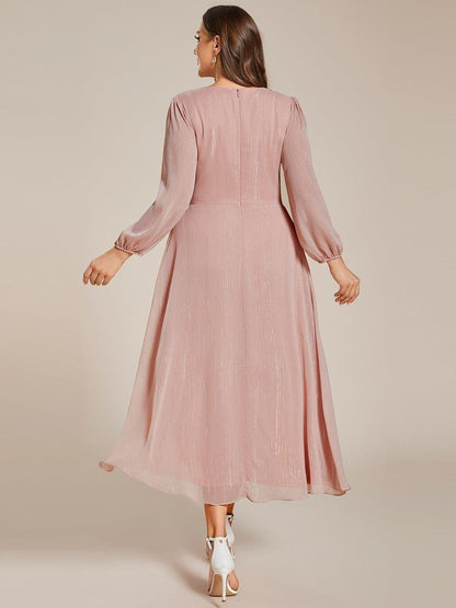 Sheer Sleeve Twist Knot Shimmering Evening Dress