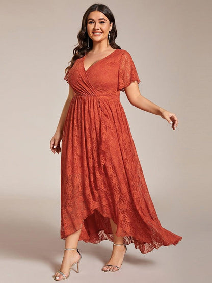 Plus Size Ruffled Lace A-Line Evening Dress